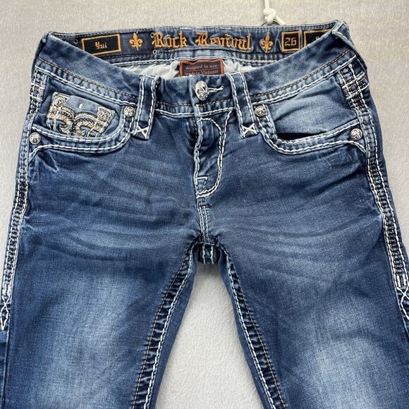 ROCK REVIVAL Yui Womens Skinny Jeans Tag Size 26 Low Rise Dark Wash - Picture 4 of 16
